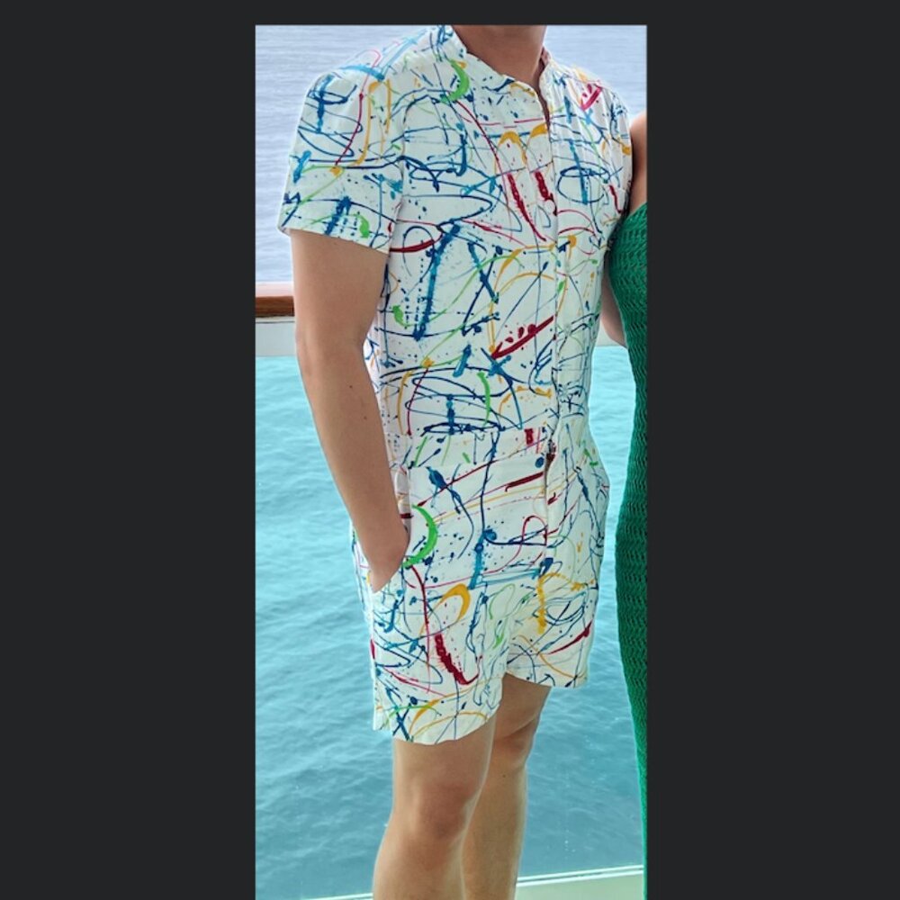 Original ROMPHIM Men's Splatter Paint Button Jumpsuit Coverall Bromper